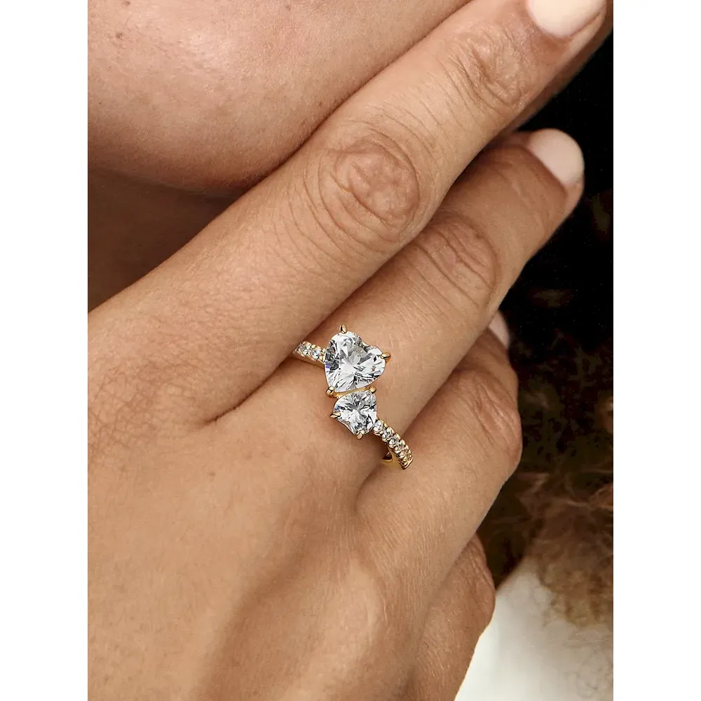 Double Heart Sparkling Ring - Image 2