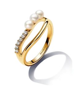 Treated Freshwater Cultured Pearl & Organically Shaped Double Band Ring