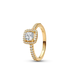 Sparkling Square Clear Halo Ring