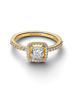 Alternative view of Sparkling Square Clear Halo Ring