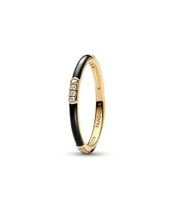 Black Enamel & Stones Ring