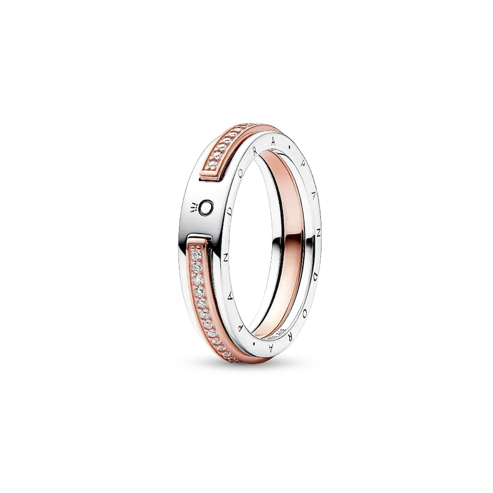 Pandora Signature Two-tone Logo & Pavé Ring