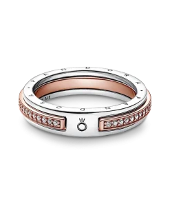 Alternative view of Pandora Signature Two-tone Logo & Pavé Ring