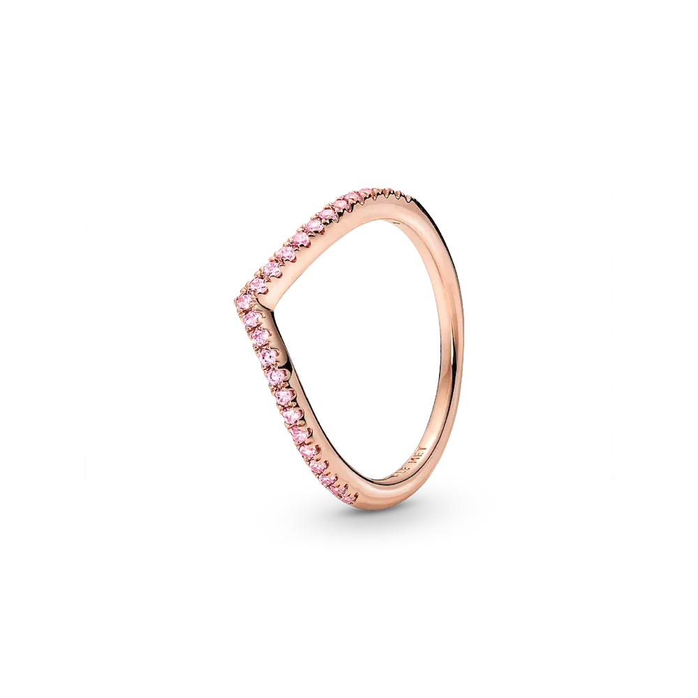 Sparkling Pink Heart Wishbone Ring Set - Image 2