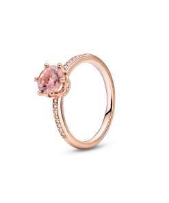 Pink Sparkling Crown Solitaire Ring