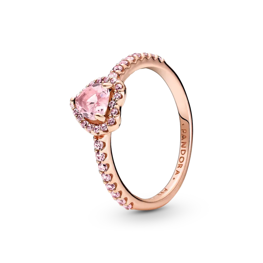 Sparkling Pink Heart Wishbone Ring Set - Image 3