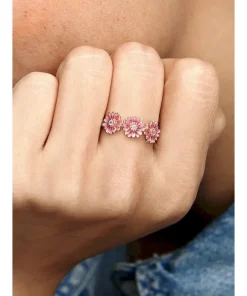 Alternative view of Pink Daisy Flower Trio Ring