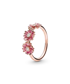 Pink Daisy Flower Trio Ring