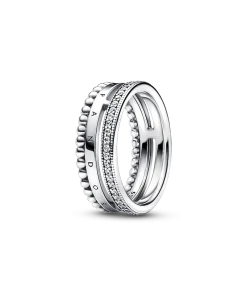 Pandora Signature Logo Pavé & Beads Ring