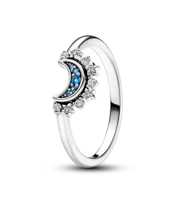 Celestial Blue Sparkling Moon Ring