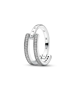 FINAL SALE - Pandora Signature Logo & Pavé Double Band Ring