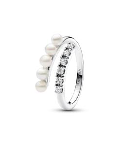 Treated Freshwater Cultured Pearls & Pavé Open Ring