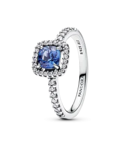 Sparkling Square Blue Halo Ring