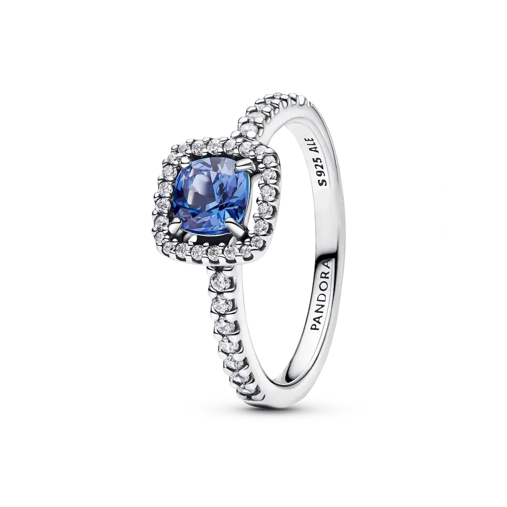 Sparkling Square Blue Halo Ring