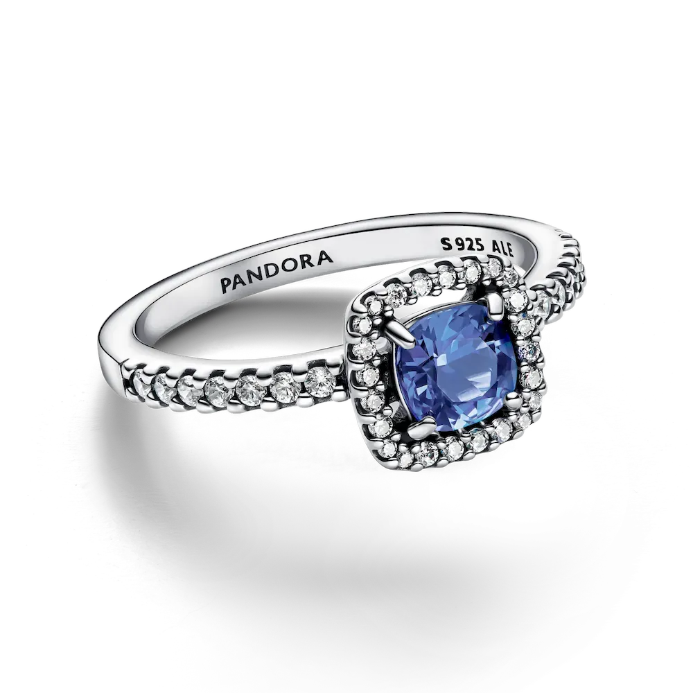 Sparkling Square Blue Halo Ring - Image 5