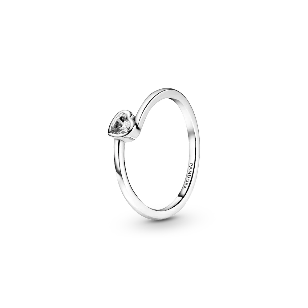 Clear Tilted Heart Solitaire Ring