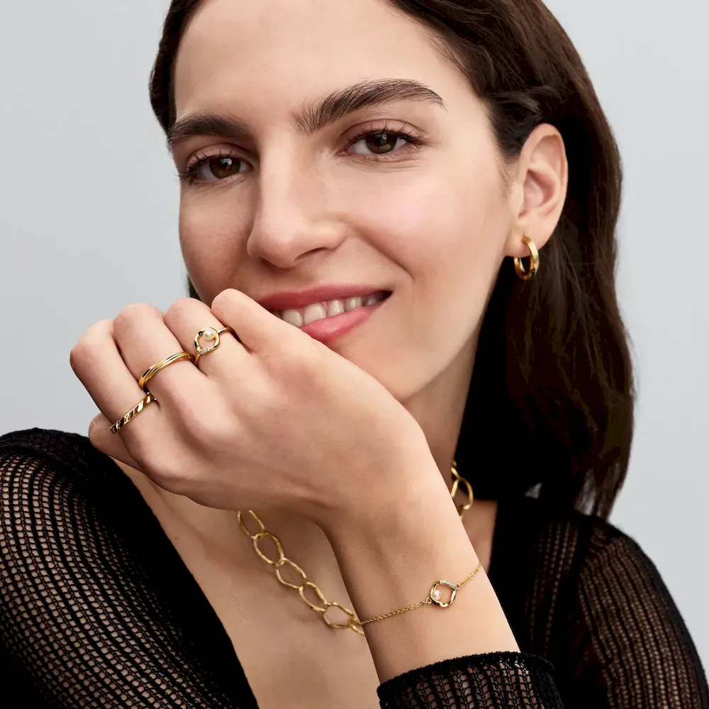 Organically Shaped Pavé Circle & Treated Freshwater Cultured Pearl Bracelet - Image 5