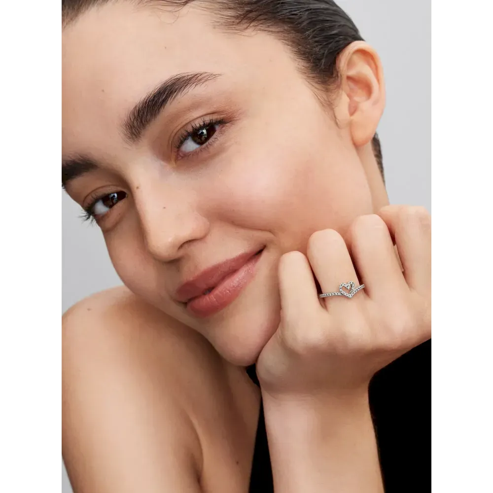 Sparkling Wishbone Heart Ring Set - Image 5