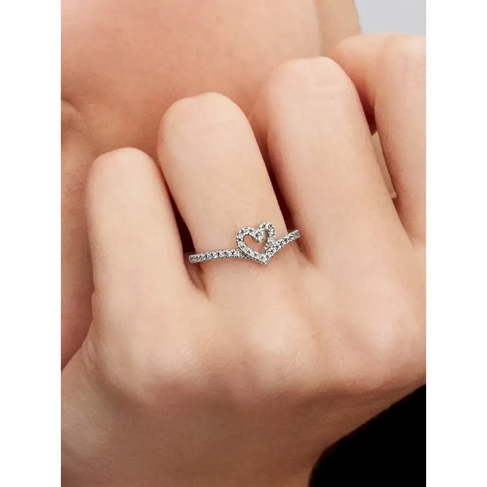 Sparkling Wishbone Heart Ring Set - Image 4
