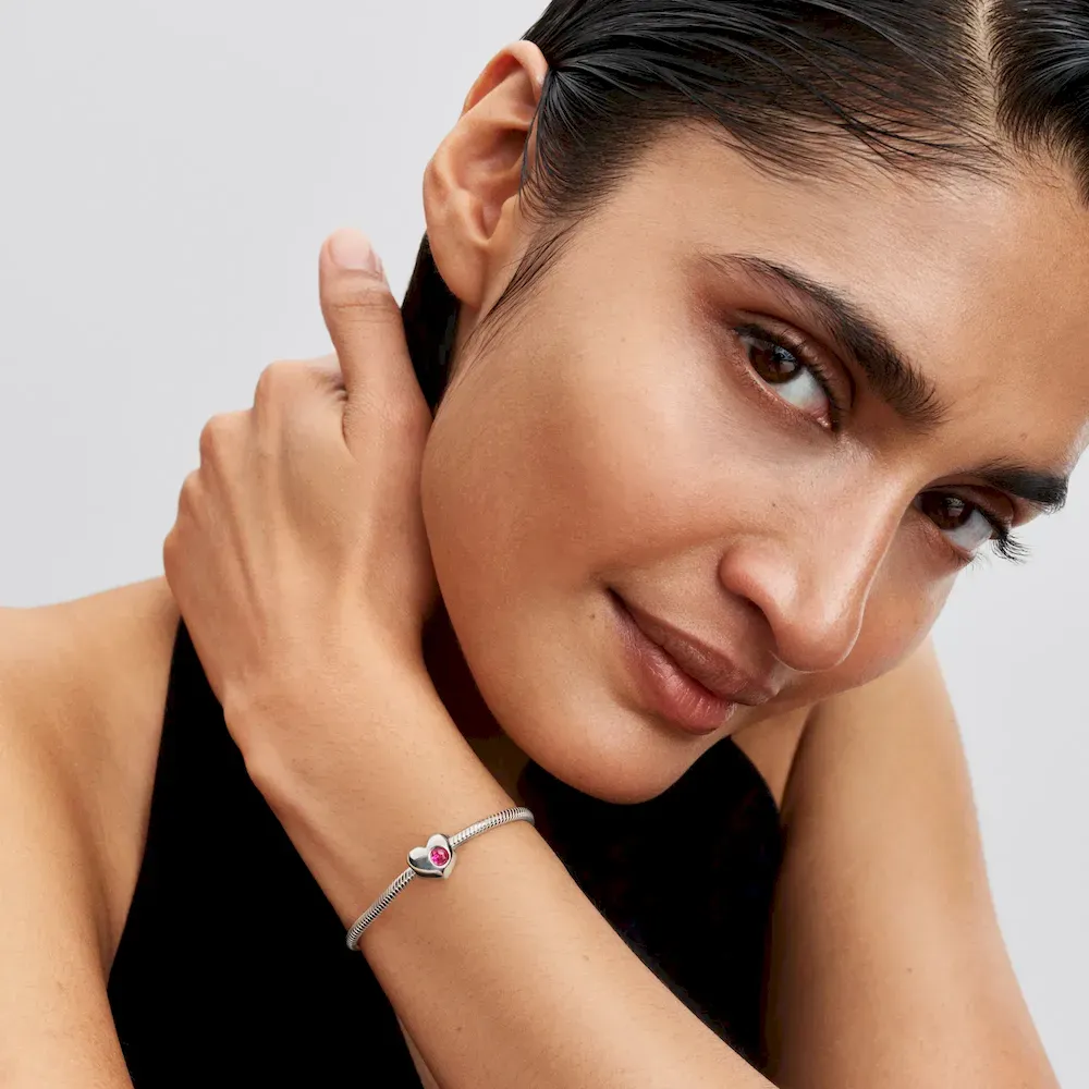 Engravable Pink Stone Heart Charm - Image 4