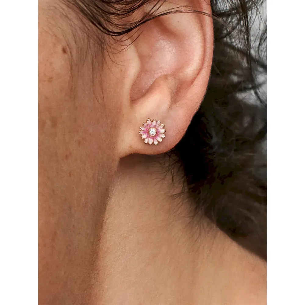 Pink Daisy Flower Stud Earrings - Image 2
