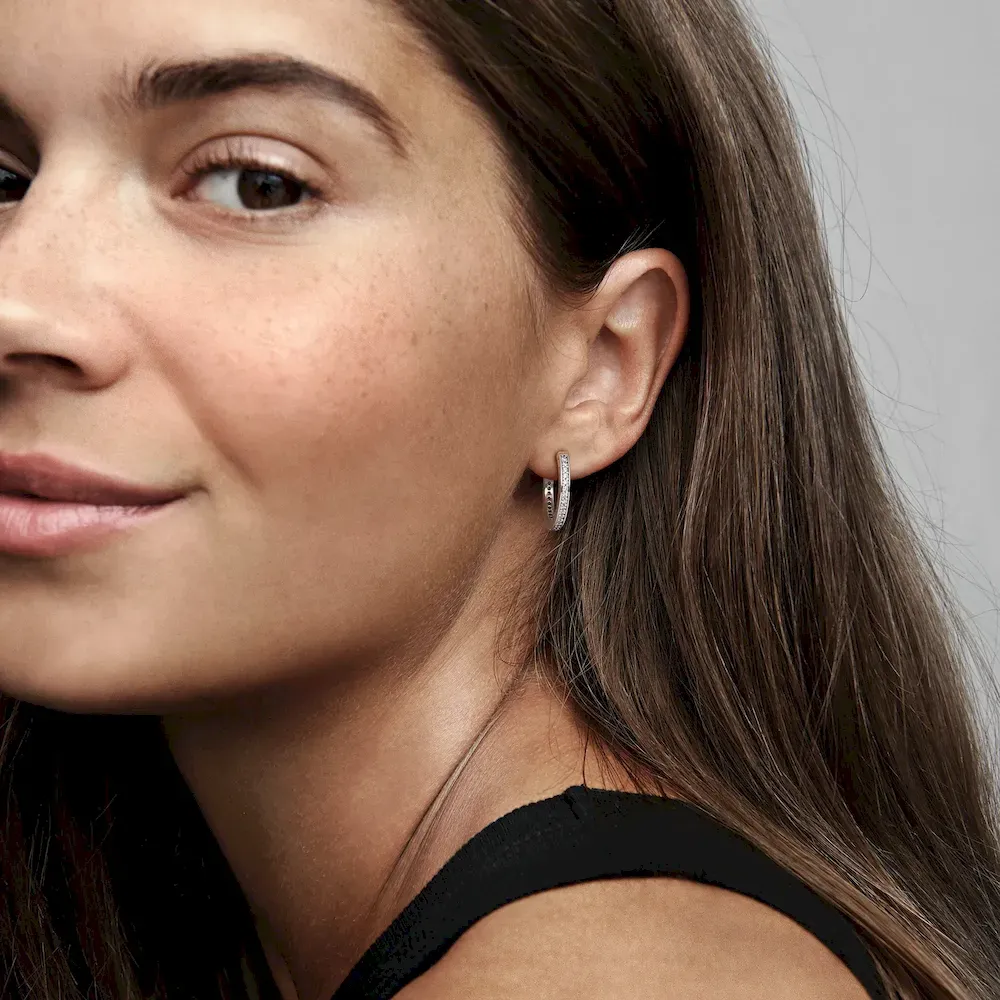 Sparkle and Pandora Logo Hoop Earrings - Image 3