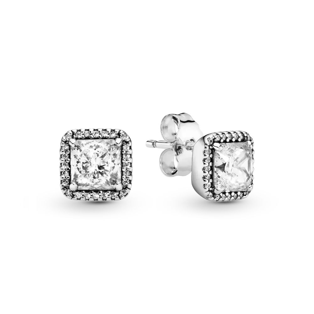Square Sparkle Halo Stud Earrings