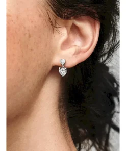 Alternative view of Double Heart Sparkling Stud Earrings