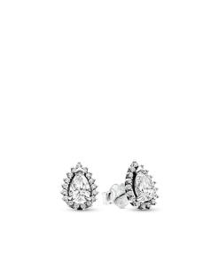 Sparkling Pear Halo Stud Earrings