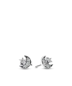 Sparkling Moon & Star Stud Earrings