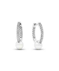 Treated Freshwater Cultured Pearl & Pavé Hoop Earrings