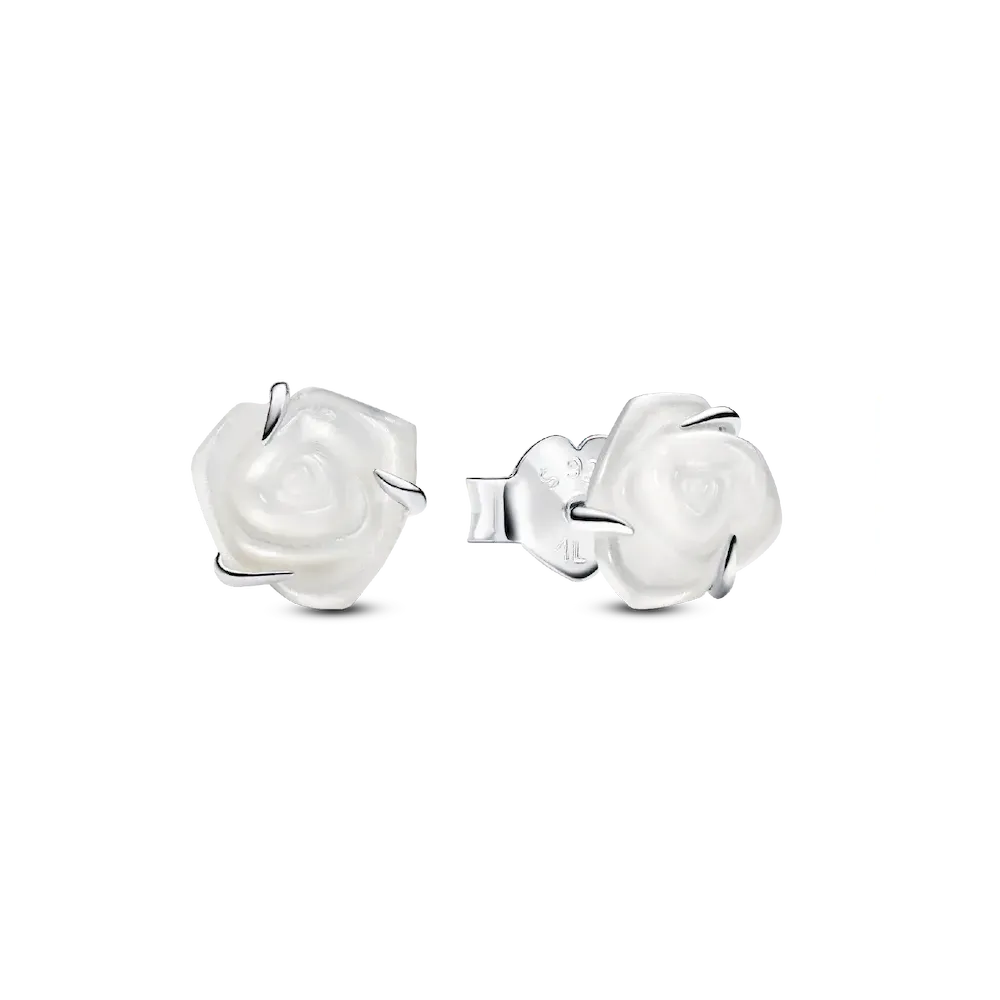 White Rose in Bloom Stud Earrings