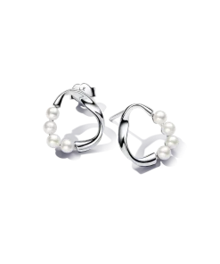 Organically Shaped Circle & Treated Freshwater Cultured Pearls Stud Earrings