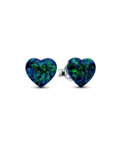 Opalescent Green Heart Stud Earrings