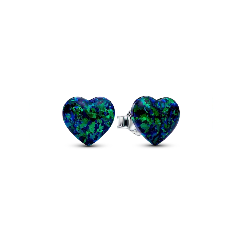 Opalescent Green Heart Stud Earrings