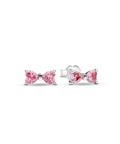 Sparkling Pink Bow Stud Earrings