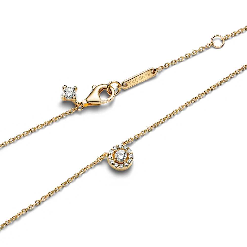 Round Pavé Halo Pendant Necklace - Image 5