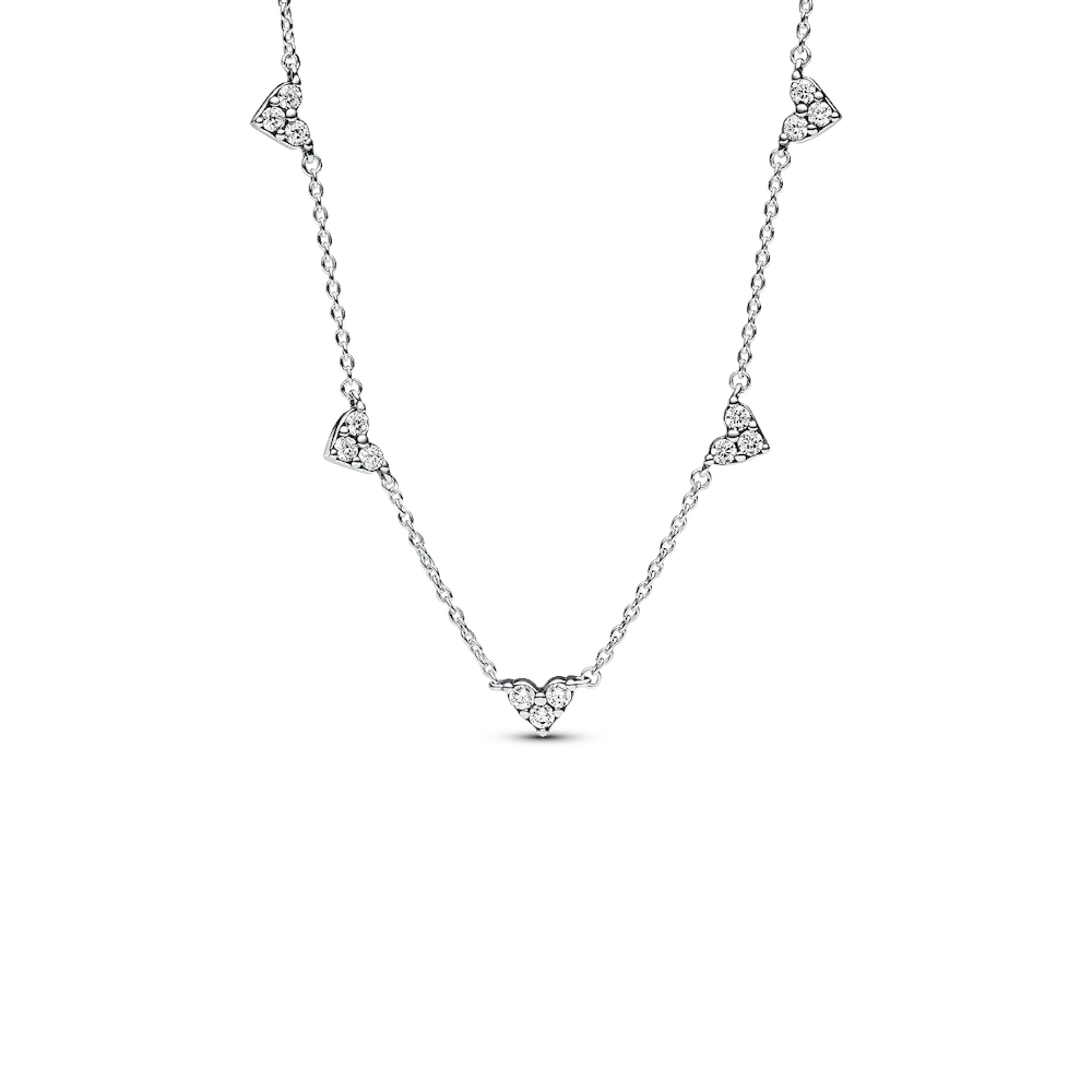 Triple Stone Heart Station Chain Necklace