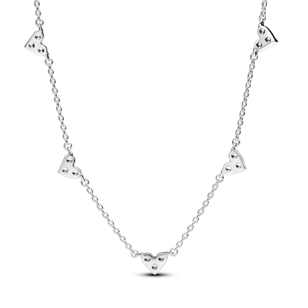 Triple Stone Heart Station Chain Necklace - Image 4