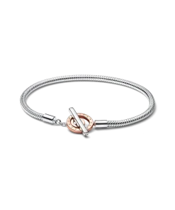 Pandora Moments Two-tone Logo T-Bar Snake Chain Bracelet