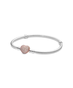 Pandora Moments Pavé Heart Clasp Snake Chain Bracelet