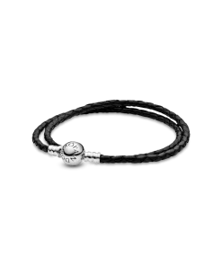 Pandora Moments Double Black Leather Bracelet