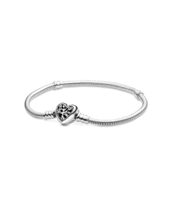Pandora Moments Family Tree Heart Clasp Snake Chain Bracelet