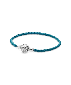 Pandora Moments Seashell Clasp Turquoise Braided Leather Bracelet