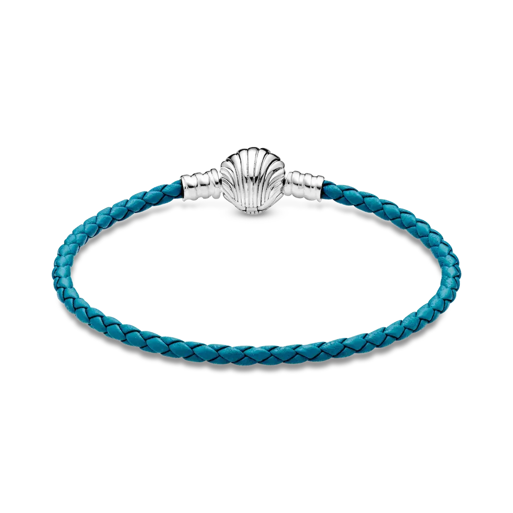 Pandora Moments Seashell Clasp Turquoise Braided Leather Bracelet - Image 4