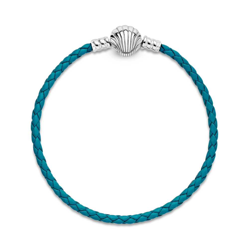 Pandora Moments Seashell Clasp Turquoise Braided Leather Bracelet - Image 5