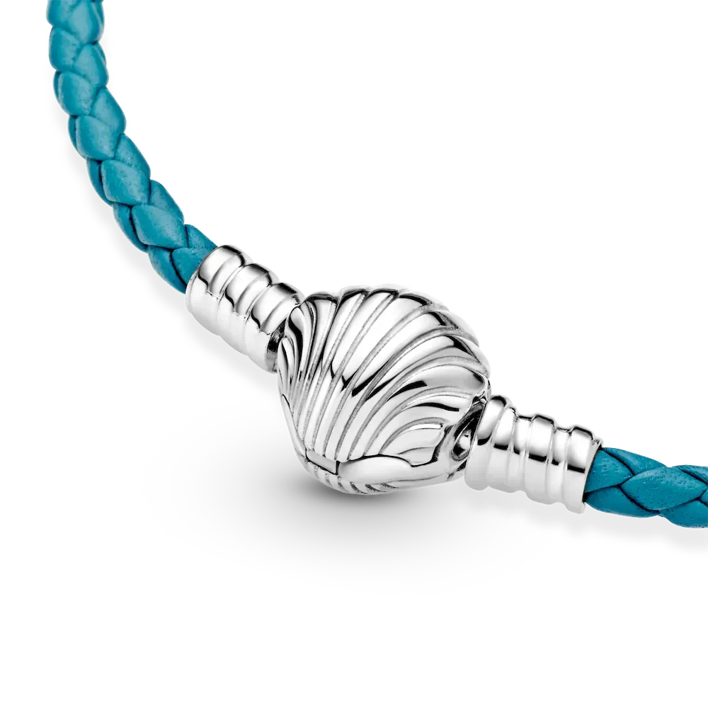 Pandora Moments Seashell Clasp Turquoise Braided Leather Bracelet - Image 6