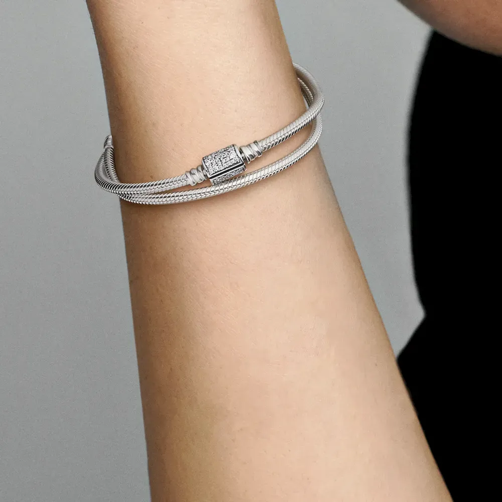 Pandora Moments Double Wrap Barrel Clasp Snake Chain Bracelet/Necklace - Image 4