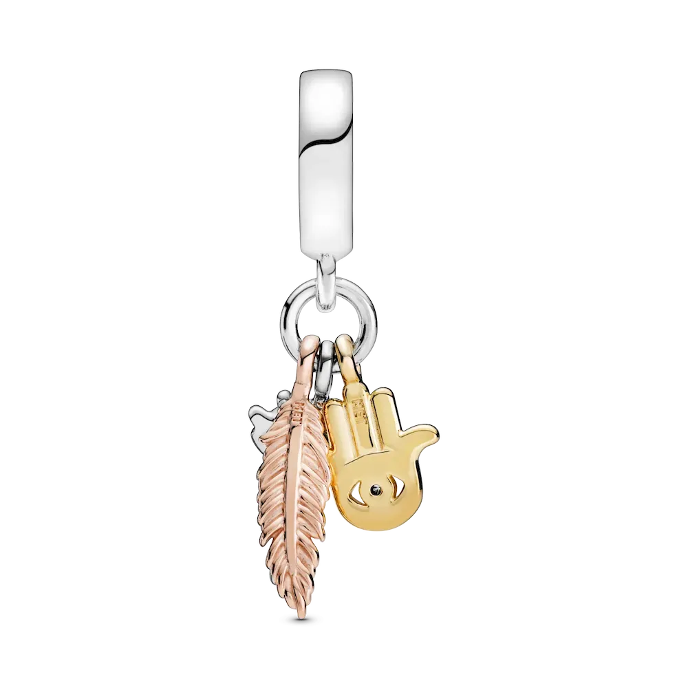 Hamsa, All-seeing Eye & Feather Spirituality Dangle Charm - Image 6