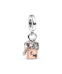 Two-tone Key, Padlock & Heart Triple Dangle Charm